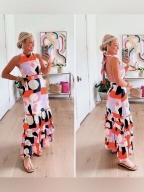 Gianni Bini x Venita Aspen Andrea Abstract Halter Maxi Dress Size 4-6
